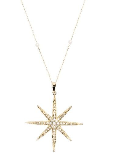 Mizuki 14kt Yellow Gold Star Diamond Pearl Chain Necklace - Metallic