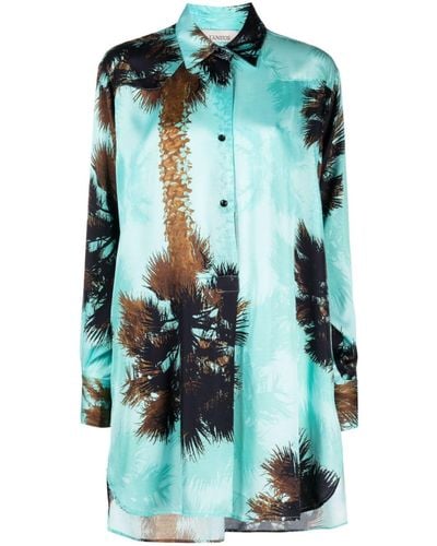 Laneus Oversized Palm Tree-print Shirt - Blue