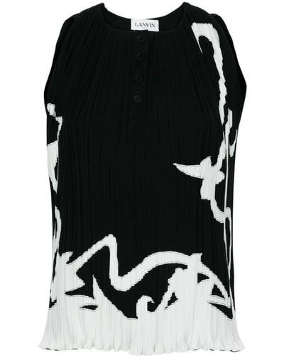 Lanvin Abstract-print Pleated Blouse - Black