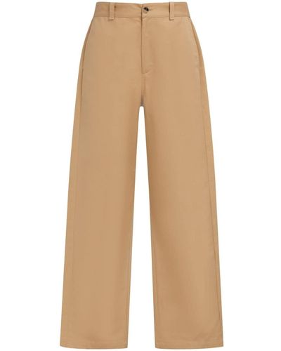 Marni Logo-waistband Straight-leg Cotton Trousers - Natural