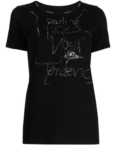 Yohji Yamamoto Illustration-print Logo-embroidered T-shirt - Black