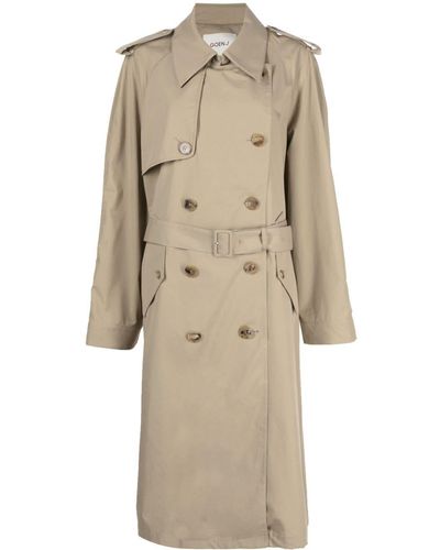 Goen.J Contrast-panel Double-breasted Trench Coat - Natural