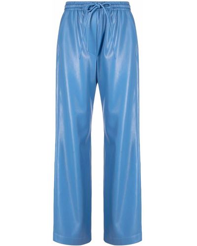 Nanushka Pantalon en cuir artificiel à lien de resserrage - Bleu