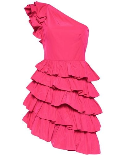 Marchesa Taffeta One-shoulder Tiered Mini Dress - Pink