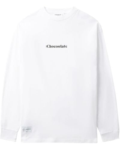 Chocoolate Langarmshirt mit Logo-Print - Weiß