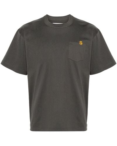 Sacai Embroidered-logo Cotton T-shirt - Grey