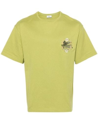 Etro Pegaso-motif Cotton T-shirt - Yellow