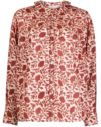 Bonpoint Porto Floral-print Gingham Blouse - Red