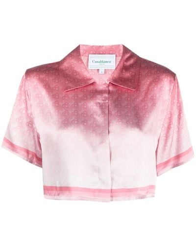 Casablancabrand Cropped-Seidenhemd mit Logo - Pink