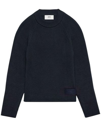 Ami Paris Logo-patch Knitted Jumper - Blue