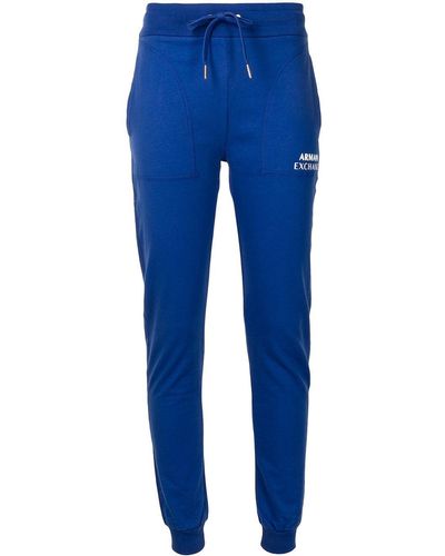 Armani Exchange Logo-print High-waisted Tack Pants - Blue