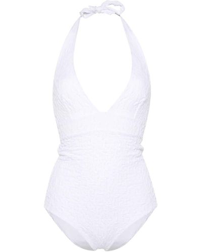 Fisico Textured Halterneck Swimsuit - White