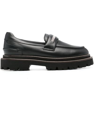 Peserico Punto Luce-chain Leather Loafers - Black