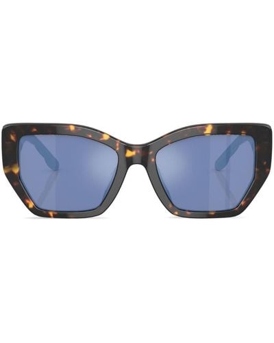 Tory Burch Geometric-frame Logo-plaque Sunglasses - Blue