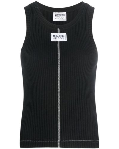 Moschino Jeans Ribbed Cotton Tank Top - Black
