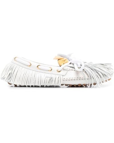 13 09 SR Pulwhi Fringed Leather Loafers - White