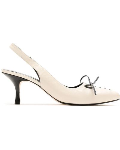 Sarah Chofakian Zapatos de tacón con tira trasera y detalle de lazo - Blanco