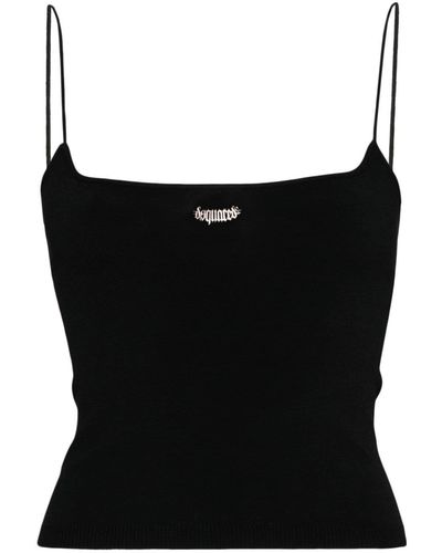 DSquared² Logo-plaque Knitted Crop Top - Black