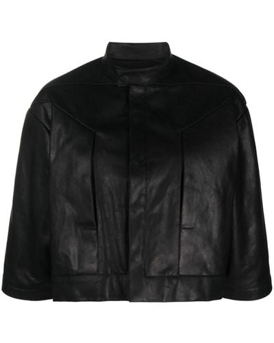 Rick Owens Cropped Leather Jacket - Black