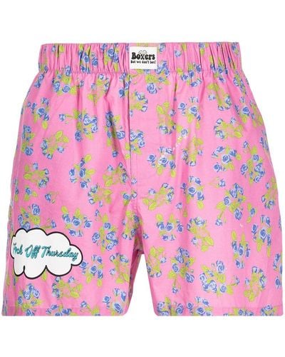DUOltd Floral-print Slogan Boxer Shorts - Pink