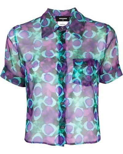 DSquared² Abstract Flower-print Short-sleeve Shirt - Blue