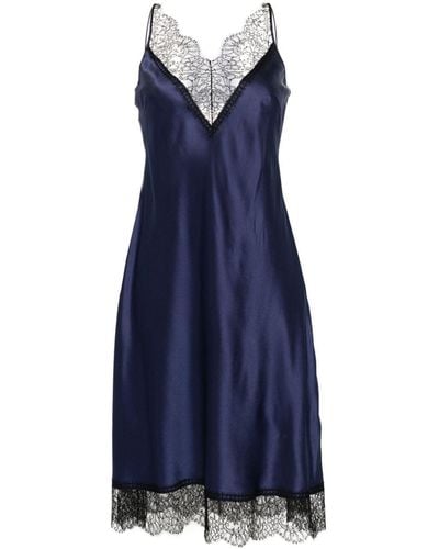 Carine Gilson Lace-detail Silk Nightdress - Blue
