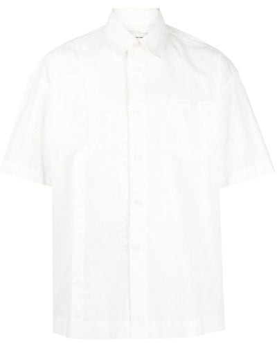Feng Chen Wang Logo-print Striped Cotton Shirt - White