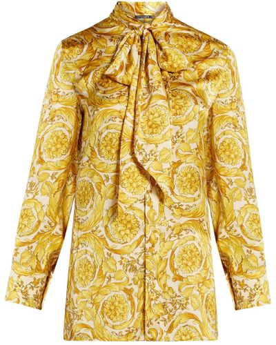 Versace Barocco-print Silk Shirt - Yellow