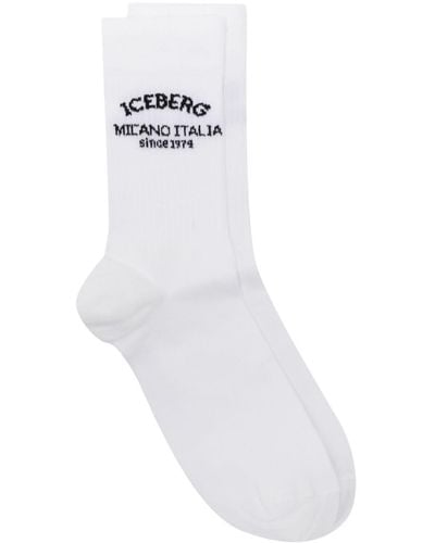 Iceberg Logo-intarsia Ribbed Socks - White