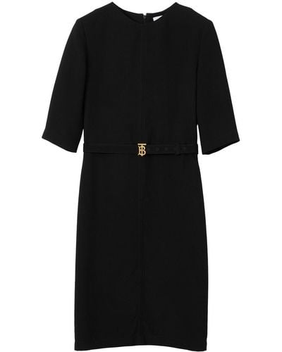 Burberry Robe mi-longue à ceinture monogrammée - Noir