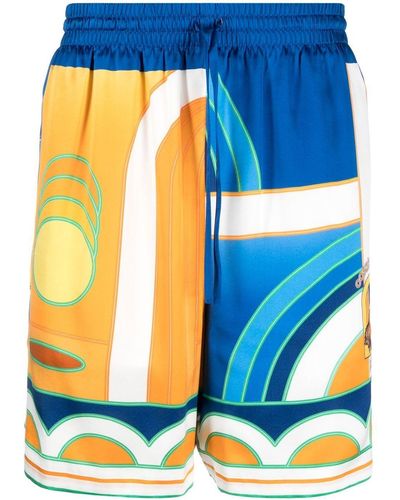 Casablancabrand Shorts aus Seide mit Paysage-Print - Blau