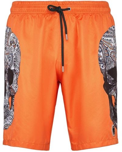 Philipp Plein Skull-print Swim Shorts - Orange