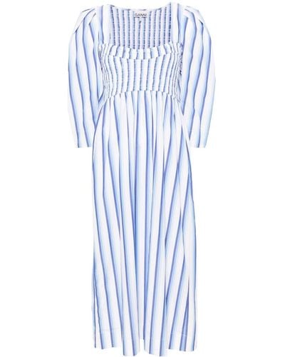 Ganni Striped Poplin Midi Dress - Blue