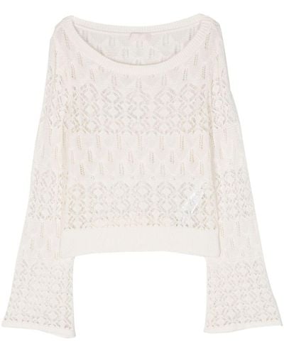 Liu Jo Open Knit Crop Sweater - White