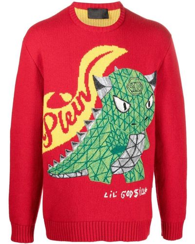 Philipp Plein Dinosaur-motif Jumper - Red