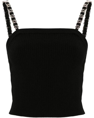 Maje Logo-embellished Ribbed-knit Top - Black