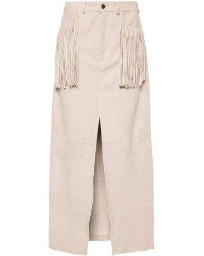 Wild Cashmere Fringed Suede Midi Skirt - Natural