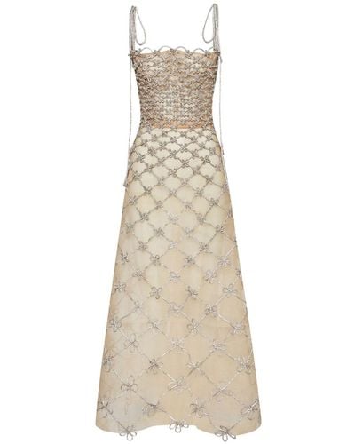 Oscar de la Renta Midi-jurk Met Kristallen - Naturel