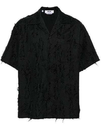 MSGM Logo-tag Textured-finish Shirt - Black