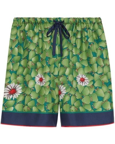 Gucci Floral-print Silk Shorts - Green