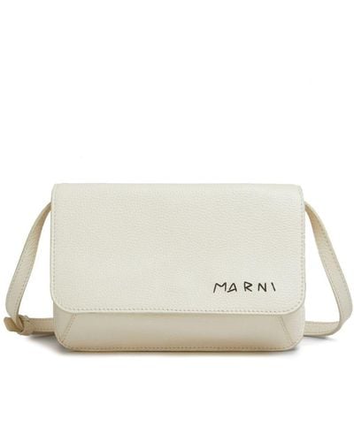 Marni Logo-embroidered Leather Shoulder Bag - White