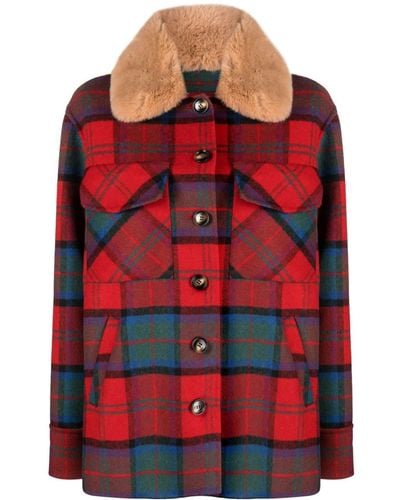 Ava Adore Plaid Check Flannel Shirt Jacket - Red