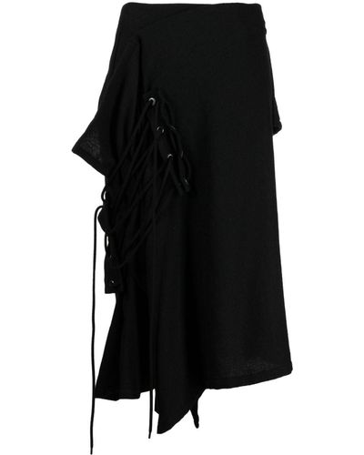 Yohji Yamamoto Asymmetric-hem Wool Skirt - Black