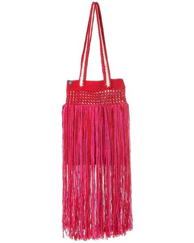 Nannacay Felipa Fringe-detail Knitted Tote Bag - Red