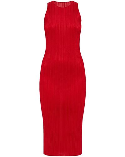 Pleats Please Issey Miyake Plissé Sleeveless Midi Dress - Red