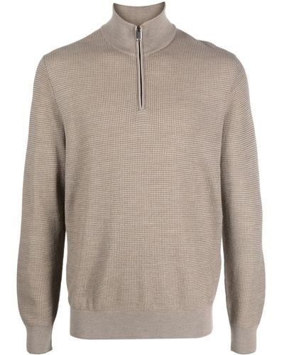 Brioni Stand-up Collar Zip-up Sweater - Brown