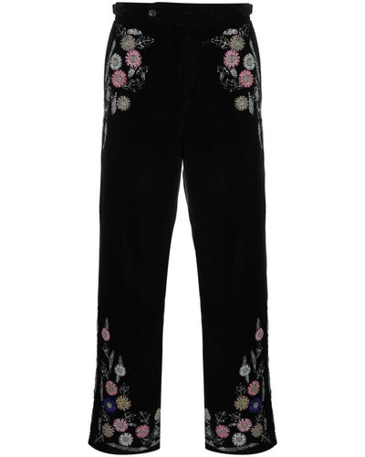 Bode Pantalones rectos con aplique floral - Negro