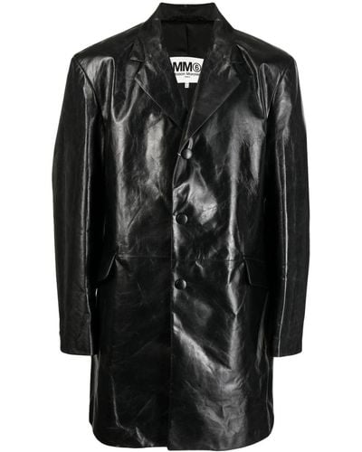 MM6 by Maison Martin Margiela Single-breasted Leather Coat - Black