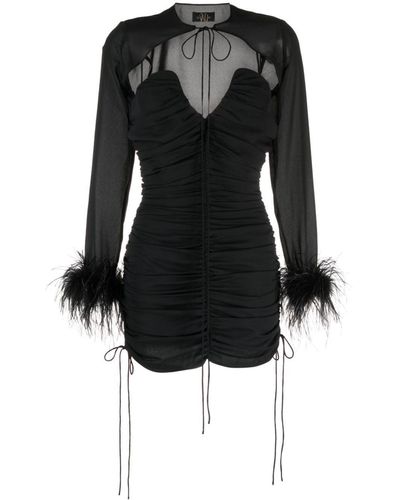 De La Vali Mame Feather-trim Minidress - Black