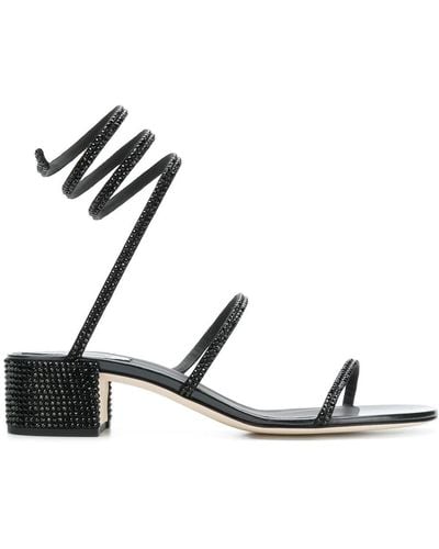 Rene Caovilla Twirl Crystal-embellished Satin Heeled Sandals - Black